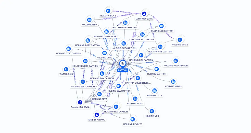 Vue d'ensemble des holdings créées par Caption