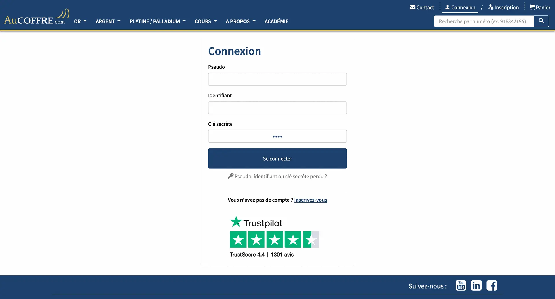 Page de connexion à AuCOFFRE Page de connexion à AuCOFFRE